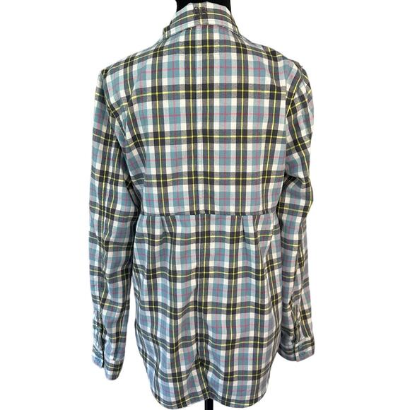 Gretchen Bleiler Oakley Blue Plaid V-Neck Casual Button Down Tunic Size L - Picture 3 of 10